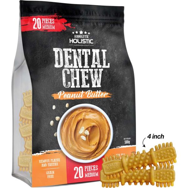 34% OFF: Absolute Holistic Peanut Butter Medium Grain-Free Dental Dog Chews 20pc Sale