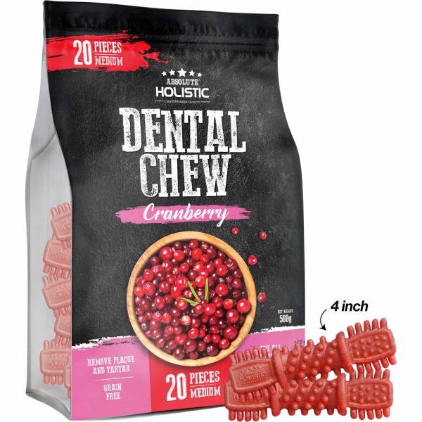 34% OFF: Absolute Holistic Cranberry Medium Grain-Free Dental Dog Chews 20pc Supply