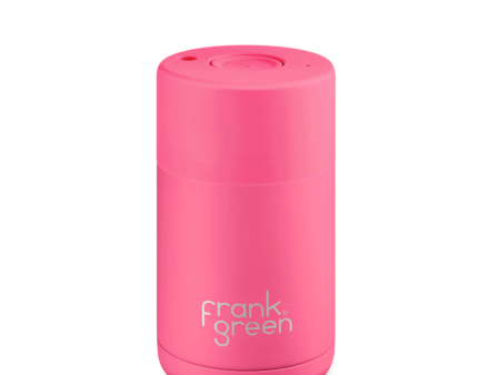 Frank Green - Stainless Steel Ceramic Reusable Cup with Push Button Lid - Neon Pink (10oz) For Sale