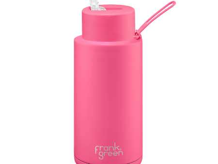 Frank Green - Stainless Steel Ceramic Reusable Bottle with Straw Lid - Neon Pink (34oz) Cheap