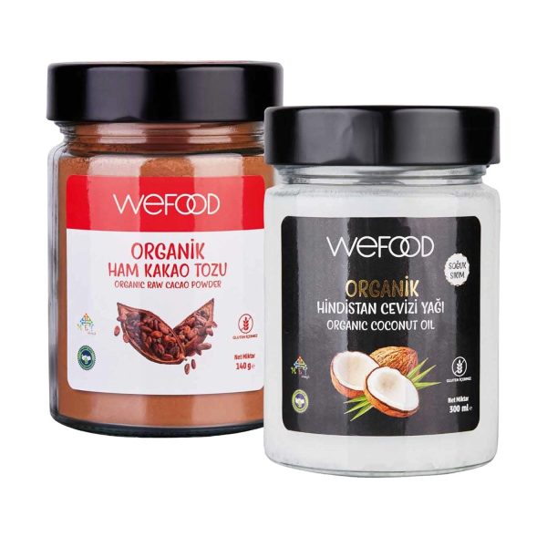 Wefood Organik Hindistan Cevizi Yağı 300 ml + Organik Ham Kakao Tozu 140 gr Online Sale