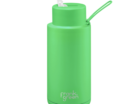 Frank Green - Stainless Steel Ceramic Reusable Bottle with Straw Lid - Neon Green (34oz) Fashion