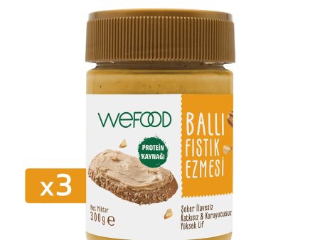 Wefood Şekersiz Ham Ballı Fıstık Ezmesi 300 gr (Fıstık Parçacıklı) 3 lü Hot on Sale