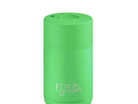 Frank Green - Stainless Steel Ceramic Reusable Cup with Push Button Lid - Neon Green (10oz) Fashion