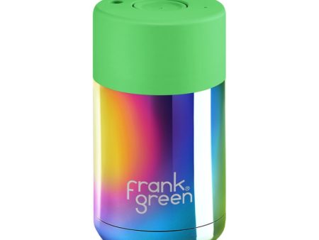 Frank Green - Ceramic Reusable Cup with Push Lid - Chrome Rainbow with Neon Green (295ml 10oz) Online Sale